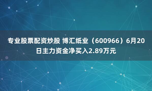 专业股票配资炒股 博汇纸业（600966）6月20日主力资金净买入2.89万元